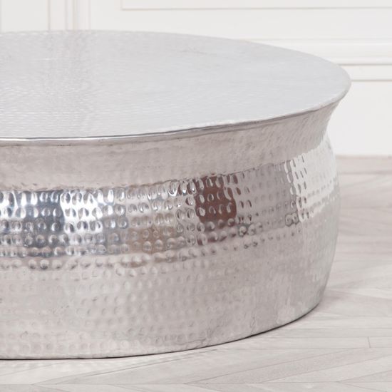 Silver Aluminium Hammered Round Coffee Table