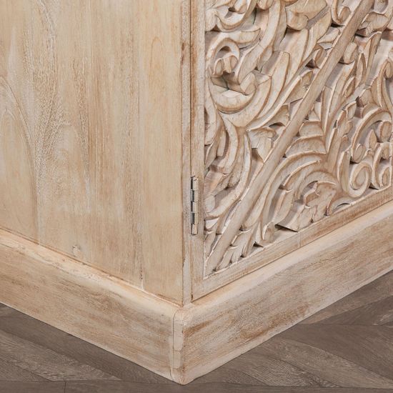 Ornate Mango Wood Carved 4 Door Large Sideboard - 190cm