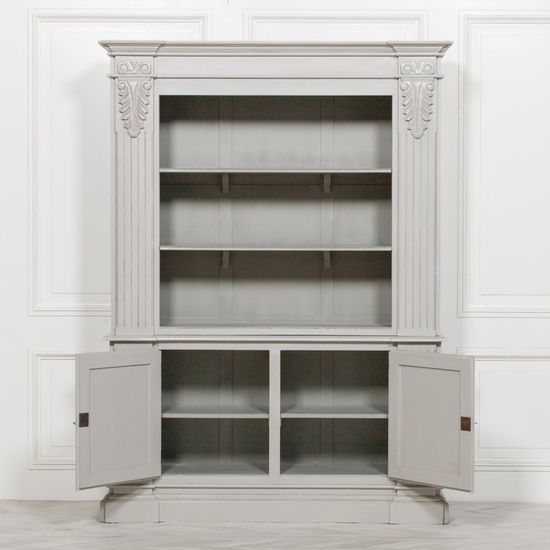 Grey Mahagony Carved Display Cabinet