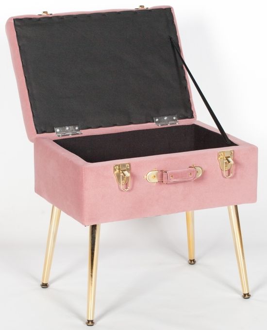Pink Velvet Suitcase Stool with Gold Legs