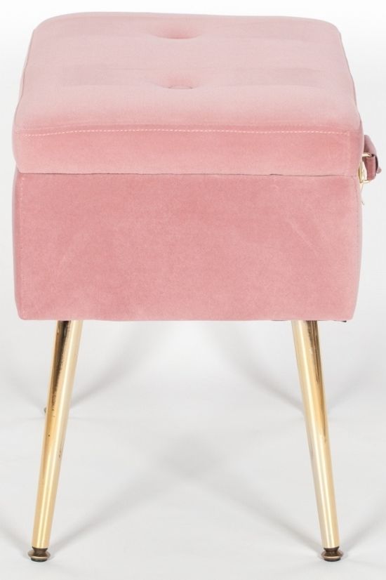 Pink Velvet Suitcase Stool with Gold Legs