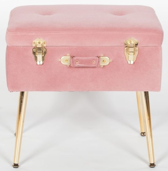 Pink Velvet Suitcase Stool with Gold Legs