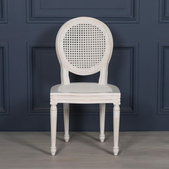 Lomira Off White Mahogany Wood and Rattan Oval Back Dining Chair