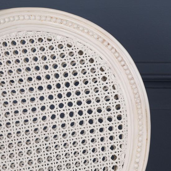 Lomira Off White Mahogany Wood and Rattan Oval Back Dining Chair