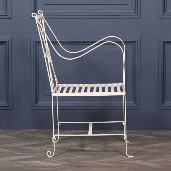 2 x Distressed Cream Metal Garden Chair