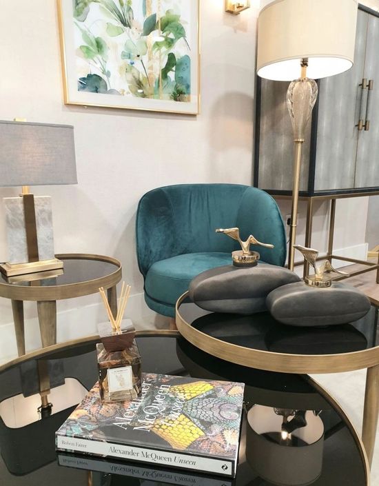 Mindy Brownes Reese Black Smoked Glass and Antique Bronze Small Round Coffee Table