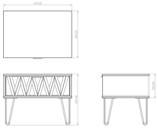 Diamond Oak Effect 1 Drawer Midi Bedside Cabinet with Gold Hairpin Legs