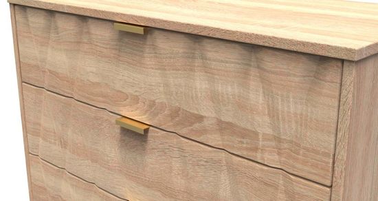 Diamond Oak Effect 3 Drawer Small Chest with Gold Hairpin Legs