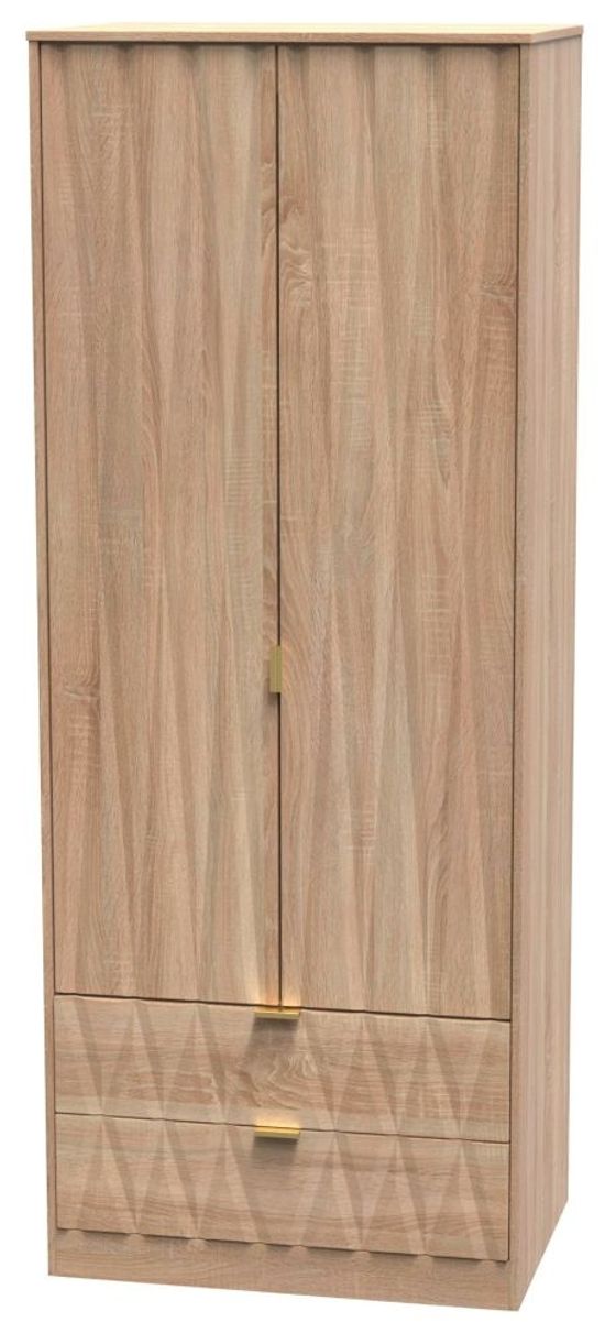 Diamond Oak Effect 2 Door 2 Drawer Tall Wardrobe