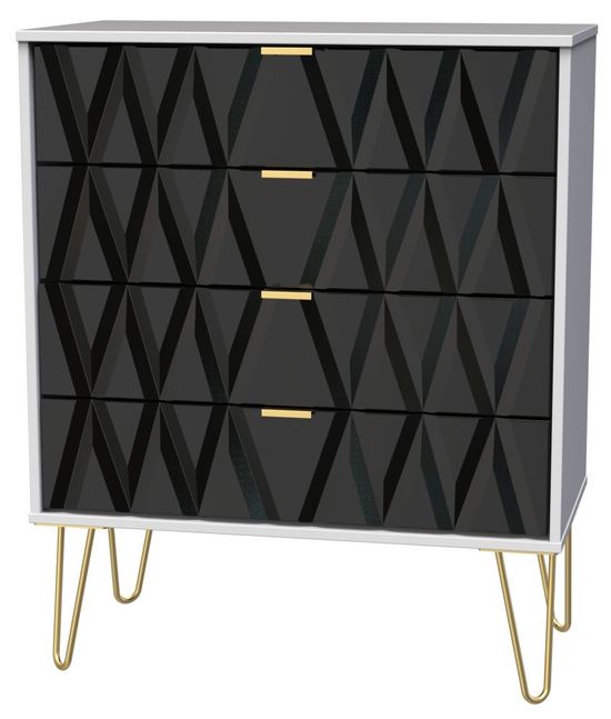 Diamond Black and White 4 Drawer Chest with Gold Hairpin Legs