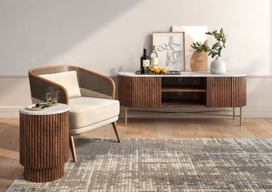 Harvard 150cm Fluted Curved TV Unit with White Marble Top