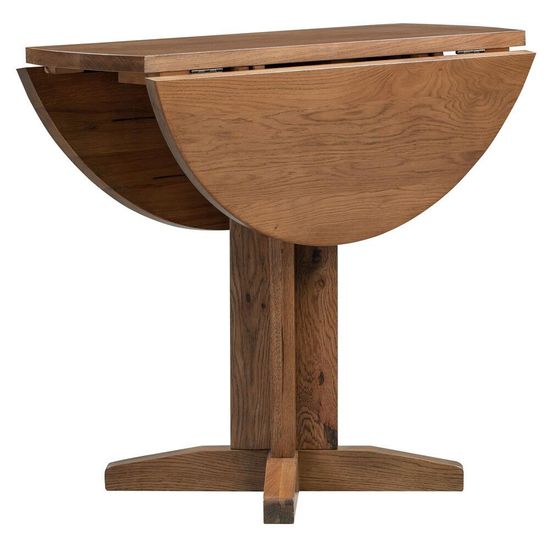 Original Rustic Oak 2 Seater Round Drop Leaf Dining Table