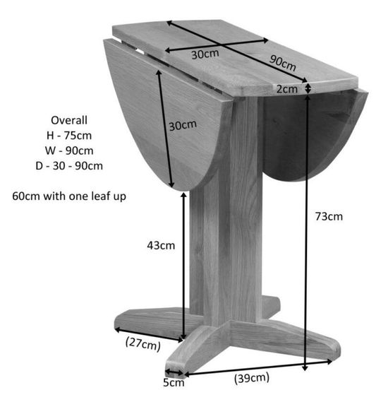 Original Rustic Oak 2 Seater Round Drop Leaf Dining Table