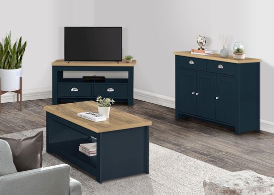 Highgate Navy Blue Painted 2 Drawer Corner TV Unit