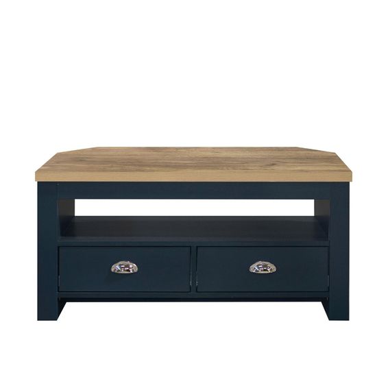 Highgate Navy Blue Painted 2 Drawer Corner TV Unit