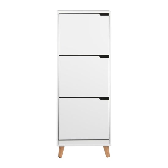 Mitra White and Oak Flip Down 3 Door Shoe Cabinet