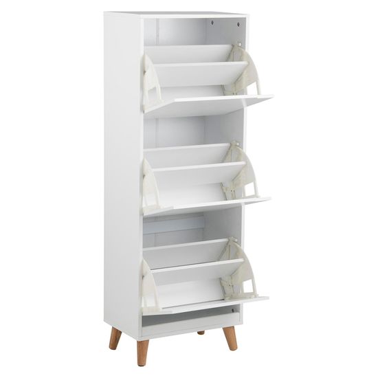 Mitra White and Oak Flip Down 3 Door Shoe Cabinet