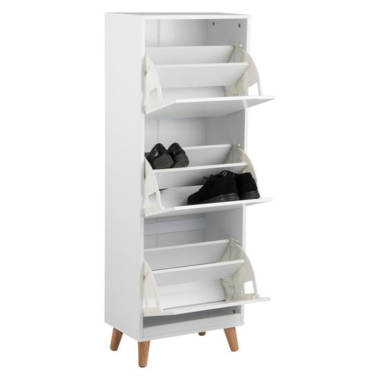 Mitra White and Oak Flip Down 3 Door Shoe Cabinet
