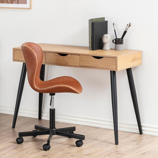 Neptun Oak and Black 3 Drawer Office Desk