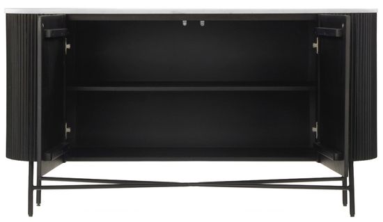 Lucas Black 150cm Medium 2 Door Fluted Curved Sideboard with White Marble Top