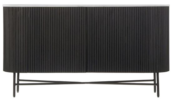 Lucas Black 150cm Medium 2 Door Fluted Curved Sideboard with White Marble Top