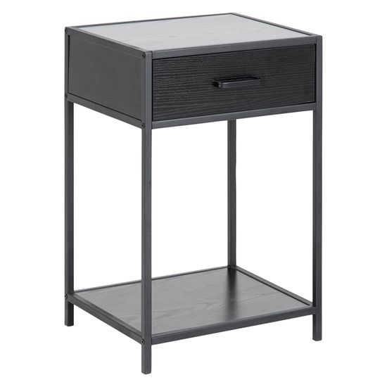 Seaford Black Melamine and Metal 1 Drawer Bedside Table