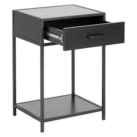 Seaford Black Melamine and Metal 1 Drawer Bedside Table