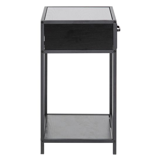 Seaford Black Melamine and Metal 1 Drawer Bedside Table