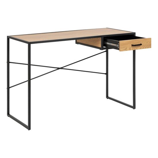 Seaford Oak and Black Metal 1 Drawer Office Desk