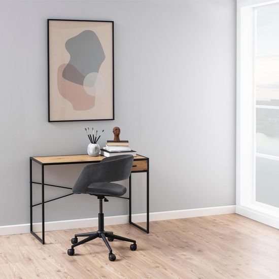 Seaford Oak and Black Metal 1 Drawer Office Desk