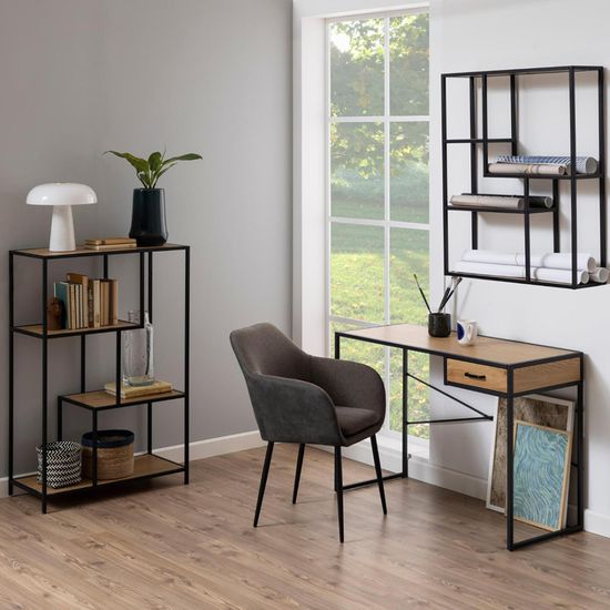 Seaford Oak and Black Metal 1 Drawer Office Desk