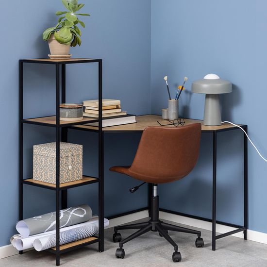 Seaford Oak and Black Metal Narrow Open Shelving Unit