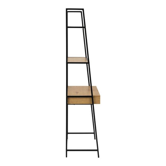 Seaford Oak and Black Metal Open Shelving Unit with Drawer