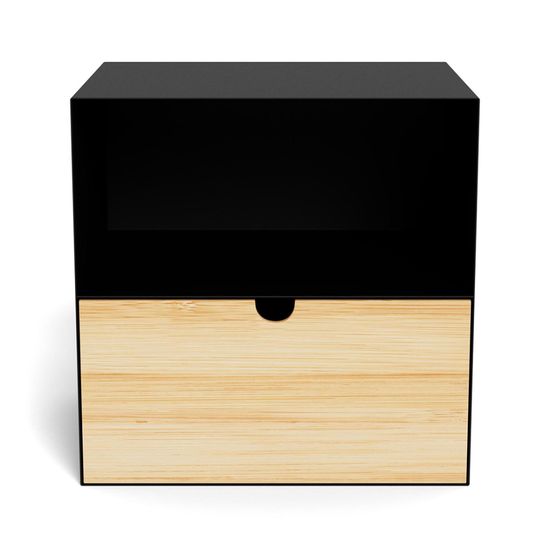 Joliet Black and Bamboo Wood 1 Drawer Bedside Cabinet