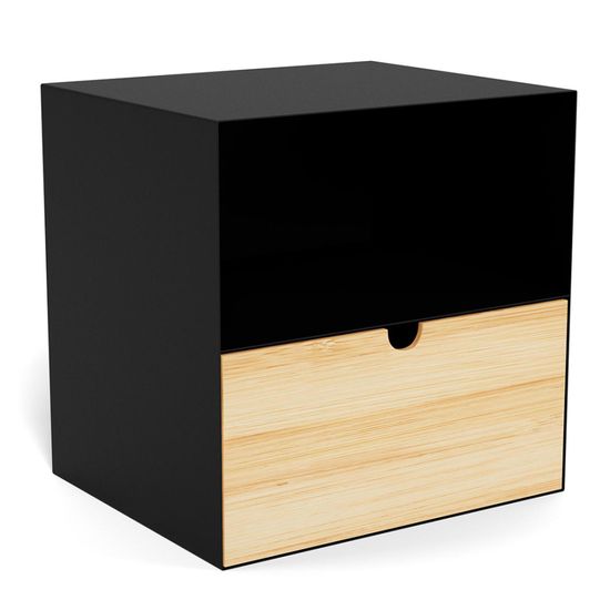 Joliet Black and Bamboo Wood 1 Drawer Bedside Cabinet