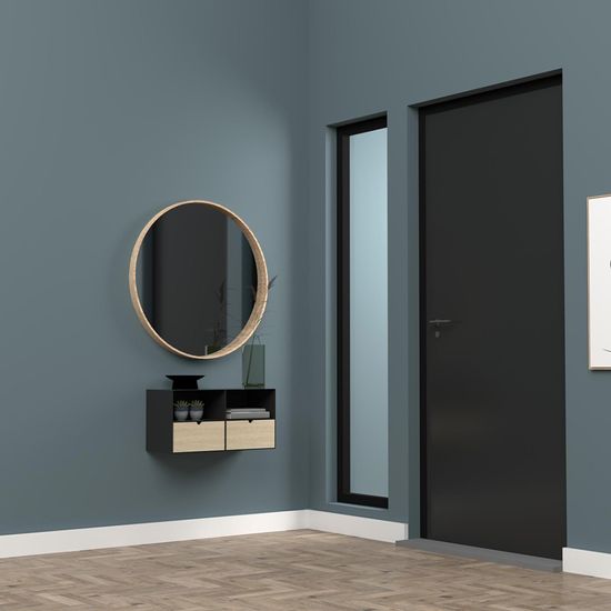 Joliet Black and Bamboo Wood 1 Drawer Bedside Cabinet