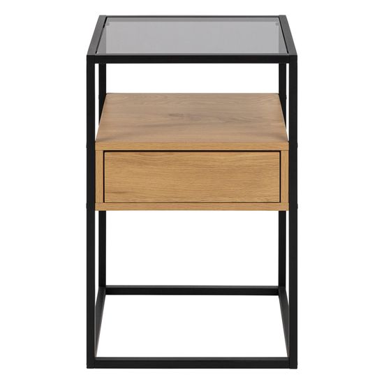 Randolf Oak and Black 1 Drawer Bedside Table