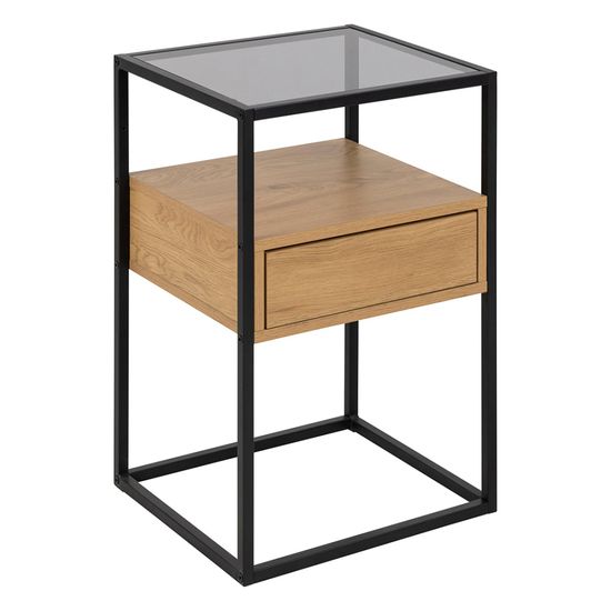Randolf Oak and Black 1 Drawer Bedside Table