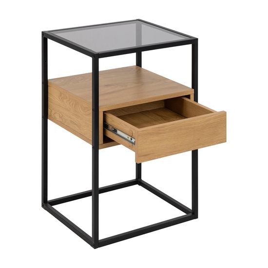 Randolf Oak and Black 1 Drawer Bedside Table