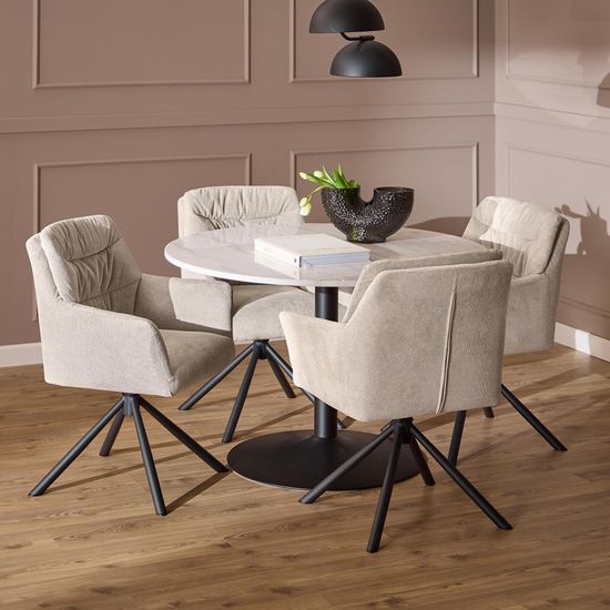 Tarifa White Marble and Black 4 Seater Round Dining Table - 110cm
