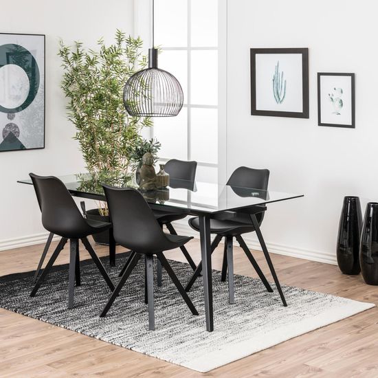 Monti Clear Glass and Black 6 Seater Dining Table - 180cm