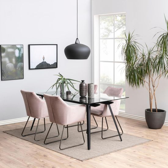 Monti Clear Glass and Black 6 Seater Dining Table - 180cm