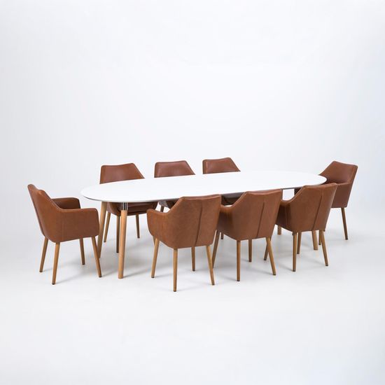 Belina White and Wood 6-10 Seater Extending Oval Dining Table - 170cm-270cm