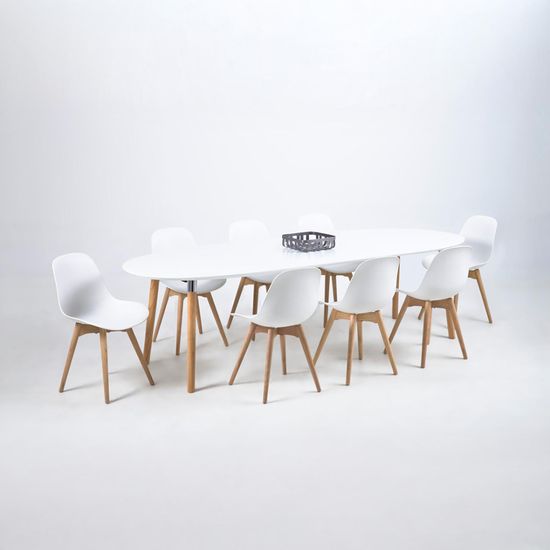 Belina White and Wood 6-10 Seater Extending Oval Dining Table - 170cm-270cm