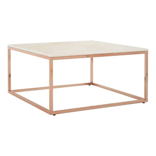 Allure White Marble Square Coffee Table with Rose Gold Base