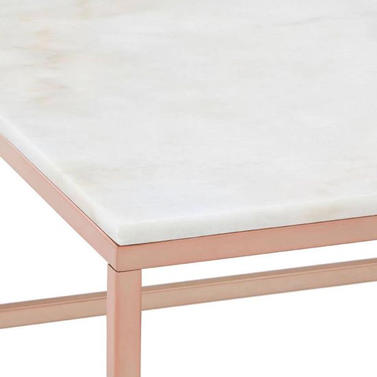 Allure White Marble Square Coffee Table with Rose Gold Base