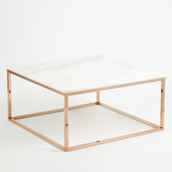 Allure White Marble Square Coffee Table with Rose Gold Base