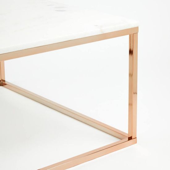 Allure White Marble Square Coffee Table with Rose Gold Base