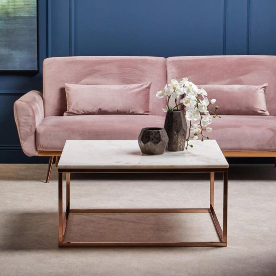Allure White Marble Square Coffee Table with Rose Gold Base
