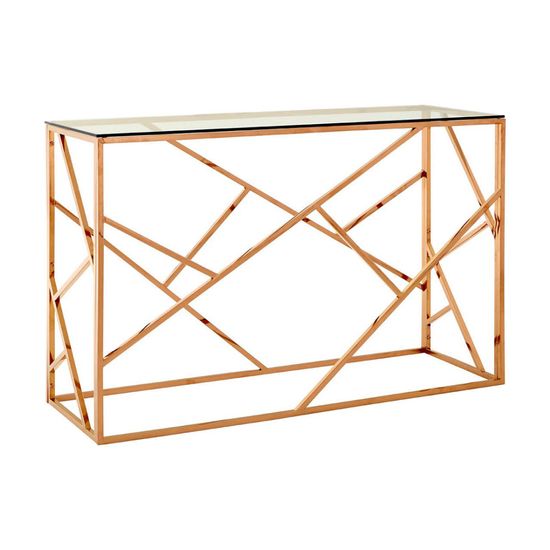 Allure Glass Console Table with Rose Gold Geometric Base